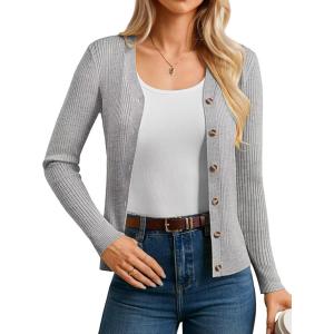 imageGRACE KARIN Womens Soft Knit Cardigan Sweater  Long Sleeve VNeck Button Up for Business Casual ampamp Lounge WearFlower Grey