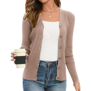 imageGRACE KARIN Womens Soft Knit Cardigan Sweater  Long Sleeve VNeck Button Up for Business Casual ampamp Lounge WearMid Khaki