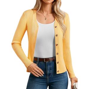 imageGRACE KARIN Womens Soft Knit Cardigan Sweater  Long Sleeve VNeck Button Up for Business Casual ampamp Lounge WearMid Yellow