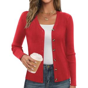 imageGRACE KARIN Womens Soft Knit Cardigan Sweater  Long Sleeve VNeck Button Up for Business Casual ampamp Lounge WearRed