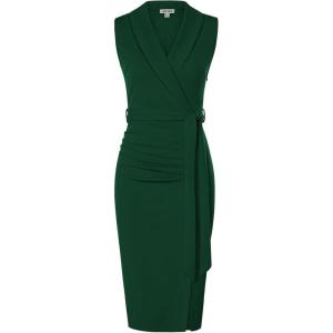 imageGRACE KARIN Womens Wear to Work Sleeveless Ruched Bodycon Office Pencil Midi Dresses with BeltDark Green