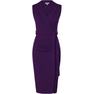 imageGRACE KARIN Womens Wear to Work Sleeveless Ruched Bodycon Office Pencil Midi Dresses with BeltDark Purple