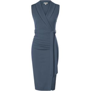 imageGRACE KARIN Womens Wear to Work Sleeveless Ruched Bodycon Office Pencil Midi Dresses with BeltGray Blue