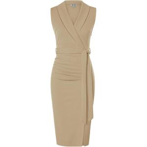 imageGRACE KARIN Womens Wear to Work Sleeveless Ruched Bodycon Office Pencil Midi Dresses with BeltKhaki