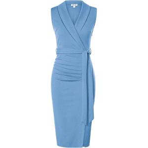 imageGRACE KARIN Womens Wear to Work Sleeveless Ruched Bodycon Office Pencil Midi Dresses with BeltLight Blue