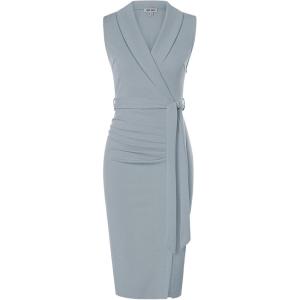 imageGRACE KARIN Womens Wear to Work Sleeveless Ruched Bodycon Office Pencil Midi Dresses with BeltLight Grey