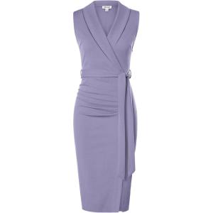 imageGRACE KARIN Womens Wear to Work Sleeveless Ruched Bodycon Office Pencil Midi Dresses with BeltLight Purple