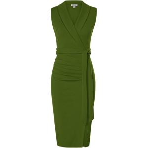 imageGRACE KARIN Womens Wear to Work Sleeveless Ruched Bodycon Office Pencil Midi Dresses with BeltOlive Green