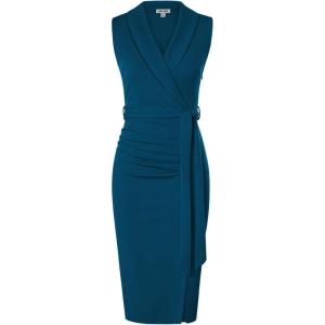 imageGRACE KARIN Womens Wear to Work Sleeveless Ruched Bodycon Office Pencil Midi Dresses with BeltPeacock Blue