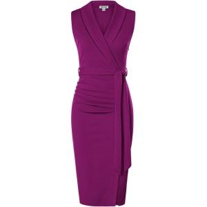 imageGRACE KARIN Womens Wear to Work Sleeveless Ruched Bodycon Office Pencil Midi Dresses with BeltPink Purple