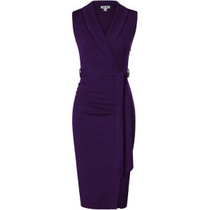imageGRACE KARIN Womens Wear to Work Sleeveless Ruched Bodycon Office Pencil Midi Dresses with BeltRose Purple