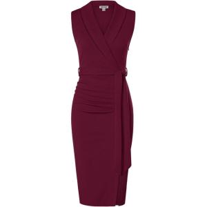 imageGRACE KARIN Womens Wear to Work Sleeveless Ruched Bodycon Office Pencil Midi Dresses with BeltWine Red
