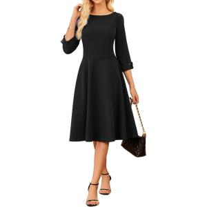 imageGRACE KARIN Work Dresses for Women 2025 34 Sleeve Fit and Flare Business Midi Dress Classy Office Dresses with PocketsBlack