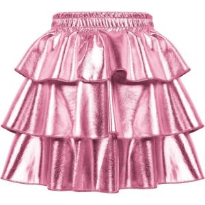 imageGRACE KARIN Girls Metallic Party Skirt Girls Fashion 3 Layer Ruffle Skirt 514YPink