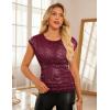 imageGRACE KARIN 2025 Womens Sequin Sparkly Tops Crew Neck Cap Sleeve Glitter Shirts Slim Fit Ruched Party Club Cocktail TopWine Red