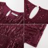 imageGRACE KARIN 2025 Womens Sequin Sparkly Tops Crew Neck Cap Sleeve Glitter Shirts Slim Fit Ruched Party Club Cocktail TopWine Red