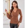 imageGRACE KARIN Glitter Womens Dressy Casual Tops with Long Sleeve V Neck Elegant Shirts 2025 Sparkly Blouses for PartyBrown