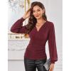imageGRACE KARIN Glitter Womens Dressy Casual Tops with Long Sleeve V Neck Elegant Shirts 2025 Sparkly Blouses for PartyWine Red