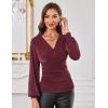 imageGRACE KARIN Glitter Womens Dressy Casual Tops with Long Sleeve V Neck Elegant Shirts 2025 Sparkly Blouses for PartyWine Red
