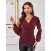 imageGRACE KARIN Glitter Womens Dressy Casual Tops with Long Sleeve V Neck Elegant Shirts 2025 Sparkly Blouses for PartyWine Red