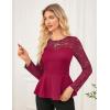 imageGRACE KARIN Womens Dressy Tops Elegant Lace Peplum Blouse 2025 Fall Fashion Formal Crew Neck Long Sleeve ShirtsBurgundy