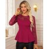 imageGRACE KARIN Womens Dressy Tops Elegant Lace Peplum Blouse 2025 Fall Fashion Formal Crew Neck Long Sleeve ShirtsBurgundy