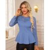 imageGRACE KARIN Womens Dressy Tops Elegant Lace Peplum Blouse 2025 Fall Fashion Formal Crew Neck Long Sleeve ShirtsGrey Blue