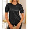 imageGRACE KARIN Womens Full Sequin Tops Sparkle Glitter Blouses Lantern Short Sleeve Shirts Dressy Party Concert OutfitsBlack