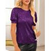 imageGRACE KARIN Womens Full Sequin Tops Sparkle Glitter Blouses Lantern Short Sleeve Shirts Dressy Party Concert OutfitsPurple