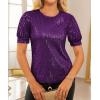 imageGRACE KARIN Womens Full Sequin Tops Sparkle Glitter Blouses Lantern Short Sleeve Shirts Dressy Party Concert OutfitsPurple