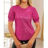 imageGRACE KARIN Womens Full Sequin Tops Sparkle Glitter Blouses Lantern Short Sleeve Shirts Dressy Party Concert OutfitsRose Red