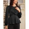 imageGRACE KARIN Womens Long Sleeve Blouse Dressy 2025 Satin Silk Crew Neck High Waist Peplum Shirts Work Business Casual TopsBlack