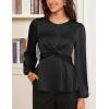 imageGRACE KARIN Womens Long Sleeve Blouse Dressy 2025 Satin Silk Crew Neck High Waist Peplum Shirts Work Business Casual TopsBlack