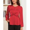 imageGRACE KARIN Womens Long Sleeve Blouse Dressy 2025 Satin Silk Crew Neck High Waist Peplum Shirts Work Business Casual TopsDark Red