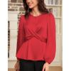 imageGRACE KARIN Womens Long Sleeve Blouse Dressy 2025 Satin Silk Crew Neck High Waist Peplum Shirts Work Business Casual TopsDark Red