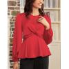 imageGRACE KARIN Womens Long Sleeve Blouse Dressy 2025 Satin Silk Crew Neck High Waist Peplum Shirts Work Business Casual TopsDark Red