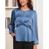 imageGRACE KARIN Womens Long Sleeve Blouse Dressy 2025 Satin Silk Crew Neck High Waist Peplum Shirts Work Business Casual TopsGrey Blue