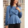 imageGRACE KARIN Womens Long Sleeve Blouse Dressy 2025 Satin Silk Crew Neck High Waist Peplum Shirts Work Business Casual TopsGrey Blue