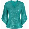 imageGRACE KARIN Womens Sequin Tops 34 Sleeve Glitter Sparkly Shimmer Party Dressy Blouse VNeck Disco Club Concert ShirtsAqua Green