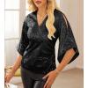imageGRACE KARIN Womens Sequin Tops 34 Sleeve Glitter Sparkly Shimmer Party Dressy Blouse VNeck Disco Club Concert ShirtsBlack