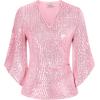 imageGRACE KARIN Womens Sequin Tops 34 Sleeve Glitter Sparkly Shimmer Party Dressy Blouse VNeck Disco Club Concert ShirtsLight Pink