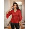 imageGRACE KARIN Womens Sequin Tops 34 Sleeve Glitter Sparkly Shimmer Party Dressy Blouse VNeck Disco Club Concert ShirtsRed