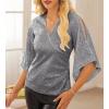 imageGRACE KARIN Womens Sequin Tops 34 Sleeve Glitter Sparkly Shimmer Party Dressy Blouse VNeck Disco Club Concert ShirtsSilver Gray
