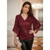 imageGRACE KARIN Womens Sequin Tops 34 Sleeve Glitter Sparkly Shimmer Party Dressy Blouse VNeck Disco Club Concert ShirtsWine Red