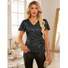 imageGRACE KARIN Womens V Neck Sequin Top Ruffle Sleeve Shirt 2025 Fall Trendy Outfits Side Tie Peplum BlouseBlack