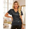 imageGRACE KARIN Womens V Neck Sequin Top Ruffle Sleeve Shirt 2025 Fall Trendy Outfits Side Tie Peplum BlouseBlack