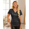 imageGRACE KARIN Womens V Neck Sequin Top Ruffle Sleeve Shirt 2025 Fall Trendy Outfits Side Tie Peplum BlouseBlack