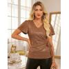 imageGRACE KARIN Womens V Neck Sequin Top Ruffle Sleeve Shirt 2025 Fall Trendy Outfits Side Tie Peplum BlouseBrown