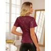 imageGRACE KARIN Womens V Neck Sequin Top Ruffle Sleeve Shirt 2025 Fall Trendy Outfits Side Tie Peplum BlouseBurgundy