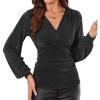 imageGRACE KARIN Glitter Womens Dressy Casual Tops with Long Sleeve V Neck Elegant Shirts 2025 Sparkly Blouses for PartyBlack